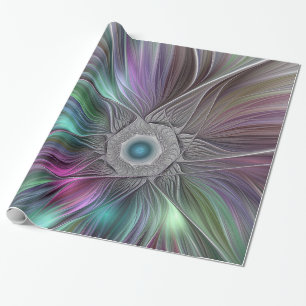 Farbenfrohe Big Blume Abstrakte Trippy Fraktal Art Geschenkpapier
