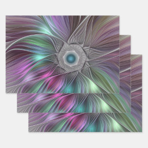 Farbenfrohe Big Blume Abstrakte Trippy Fraktal Art Geschenkpapier Set
