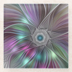 Farbenfrohe Big Blume Abstrakte Trippy Fraktal Art Glasuntersetzer