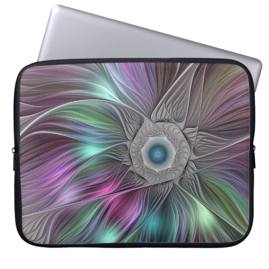 Farbenfrohe Big Blume Abstrakte Trippy Fraktal Art Laptopschutzhülle (Vorderseite)
