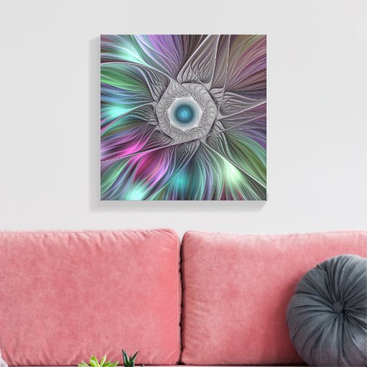 Farbenfrohe Big Blume Abstrakte Trippy Fraktal Art Leinwanddruck (Insitu (Wohnzimmer))