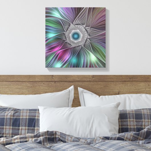Farbenfrohe Big Blume Abstrakte Trippy Fraktal Art Leinwanddruck (Insitu (Schlafzimmer))