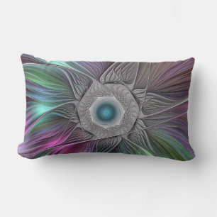 Farbenfrohe Big Blume Abstrakte Trippy Fraktal Art Lendenkissen