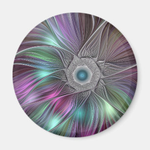 Farbenfrohe Big Blume Abstrakte Trippy Fraktal Art Magnet