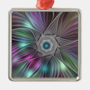 Farbenfrohe Big Blume Abstrakte Trippy Fraktal Art Ornament Aus Metall