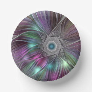 Farbenfrohe Big Blume Abstrakte Trippy Fraktal Art Pappteller
