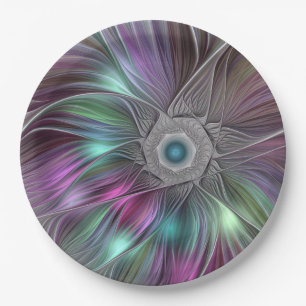 Farbenfrohe Big Blume Abstrakte Trippy Fraktal Art Pappteller