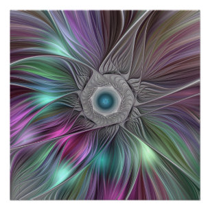 Farbenfrohe Big Blume Abstrakte Trippy Fraktal Art Poster