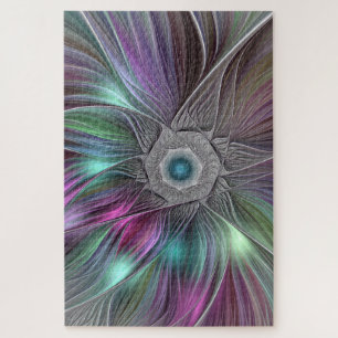 Farbenfrohe Big Blume Abstrakte Trippy Fraktal Art Puzzle