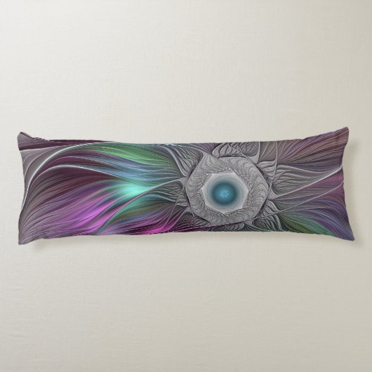 Farbenfrohe Big Blume Abstrakte Trippy Fraktal Art Seitenschläferkissen (Rückseite)