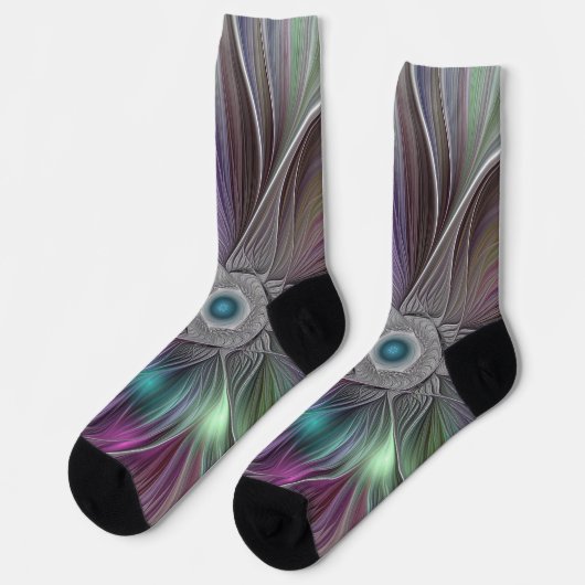 Farbenfrohe Big Blume Abstrakte Trippy Fraktal Art Socken (Linkes Detail)