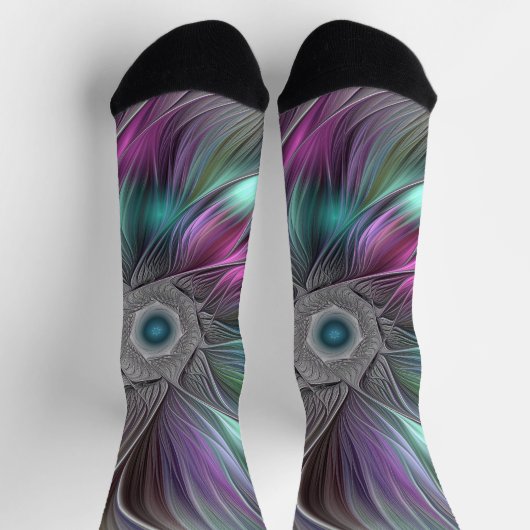 Farbenfrohe Big Blume Abstrakte Trippy Fraktal Art Socken (Oben)