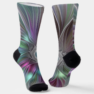 Farbenfrohe Big Blume Abstrakte Trippy Fraktal Art Socken