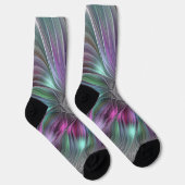Farbenfrohe Big Blume Abstrakte Trippy Fraktal Art Socken (Rechts)