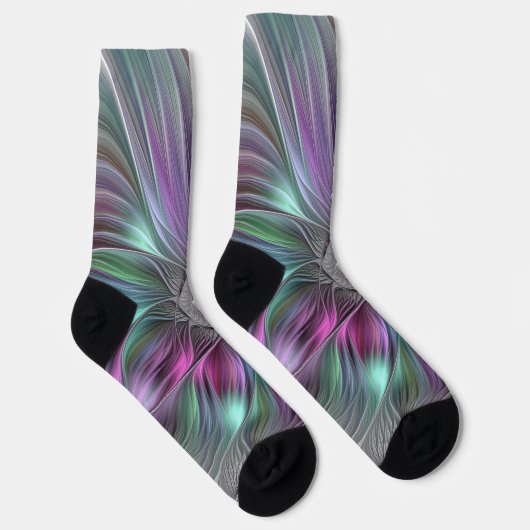 Farbenfrohe Big Blume Abstrakte Trippy Fraktal Art Socken (Rechts)