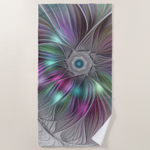 Farbenfrohe Big Blume Abstrakte Trippy Fraktal Art Strandtuch