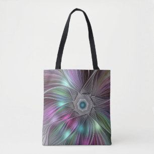 Farbenfrohe Big Blume Abstrakte Trippy Fraktal Art Tasche