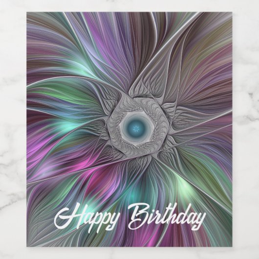 Farbenfrohe Big Blume Abstrakte Trippy Fraktal Art Weinetikett (Einzelnes Label)