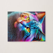 Farbenfrohe Big Cat mit Regenbogenfarben, Neonlich Puzzle (Horizontal)