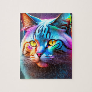 Farbenfrohe Big Cat mit Regenbogenfarben, Neonlich Puzzle