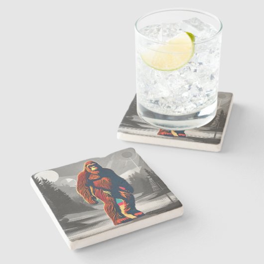 Farbenfrohe Bigfoot Emergenzen versteckt nicht meh Steinuntersetzer (Seitenansicht)