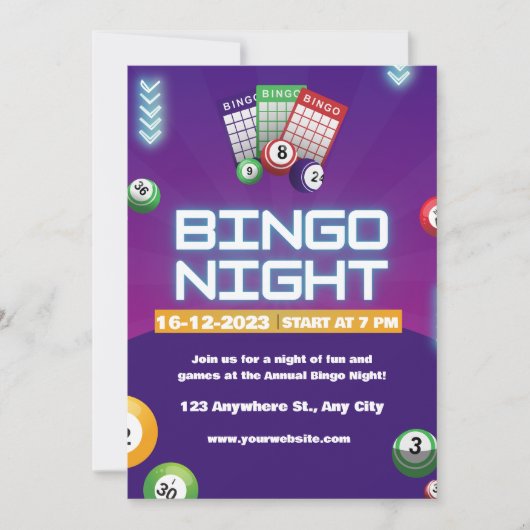 Farbenfrohe Bingo Fun Night Invite Fundraiser Einladung (Vorderseite)