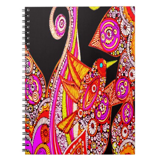 Farbenfrohe Bird of Paradise Black Spiral Notebook Notizblock (Vorderseite)