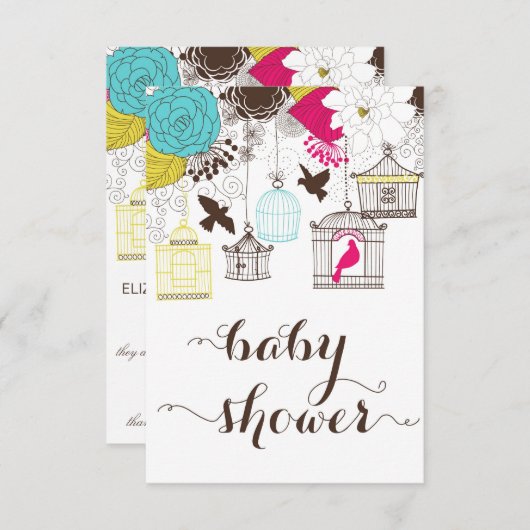 Farbenfrohe Birdcages Babydusche Geschenkkarte Einladung (Vorne/Hinten)