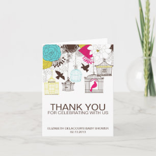 Farbenfrohe Birdcages Kinderdusche Danke Karte