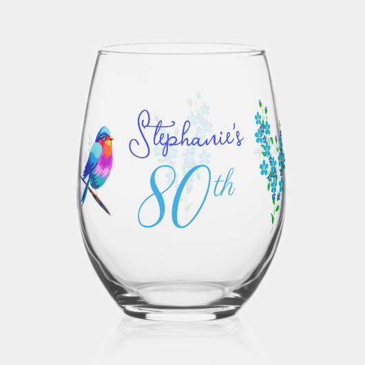 Farbenfrohe Birdie Vergiss mich nicht blutig 80. G Weinglas Ohne Stiel (Vorderseite)