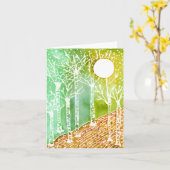 Farbenfrohe Birkenbaum-, Mond- und Vogelgrüßkarte Karte (Gelbe Blume)