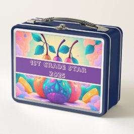 Farbenfrohe Birne 1. Klasse Stern 2025 Metall Brotdose