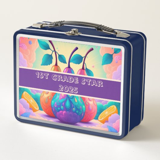 Farbenfrohe Birne 1. Klasse Stern 2025 Metall Brotdose (Vorderseite)