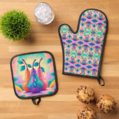 Farbenfrohe Birne Ofenhandschuh & Topflappen-Set (Oben Unten)