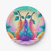 Farbenfrohe Birne Pappteller (Vorderseite)