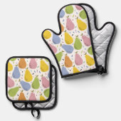 Farbenfrohe Birnen Fruchtmuster Ofenhandschuh & Topflappen-Set (Vorderseite/Rückseite)