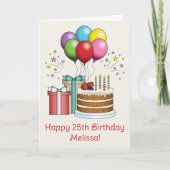 Farbenfrohe Birthday Balloons mit Kuchen und Gesch Karte (Vorderseite)