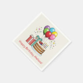 Farbenfrohe Birthday Balloons mit Kuchen und Gesch Serviette (Ecke)