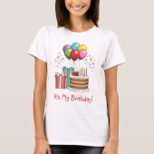Farbenfrohe Birthday Balloons mit Kuchen und Gesch T-Shirt (Vorderseite)