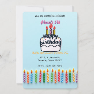 Farbenfrohe Birthday Candles Blue Shade Einladung