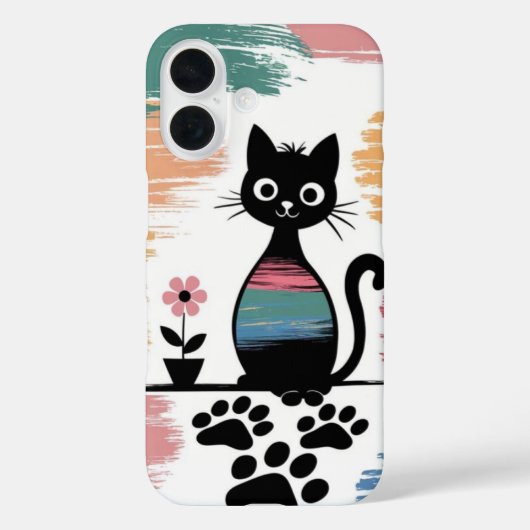 Farbenfrohe Black Cat iPhone Case - Niedliches Ges (Rückseite)