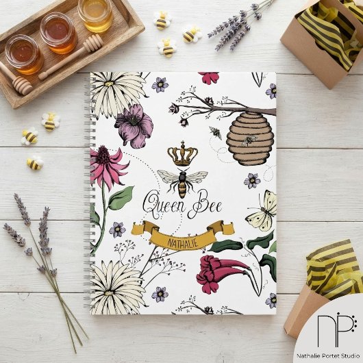 Farbenfrohe Black & Gold Queen Bee, Crown & Scroll Notizblock