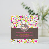 Farbenfrohe Blase-Gummi/Dots-Geburtshinweise Einladung (Stehend Vorderseite)