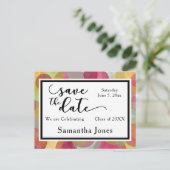 Farbenfrohe Blasen Design: Abschluss Save the Date Postkarte (Stehend Vorderseite)