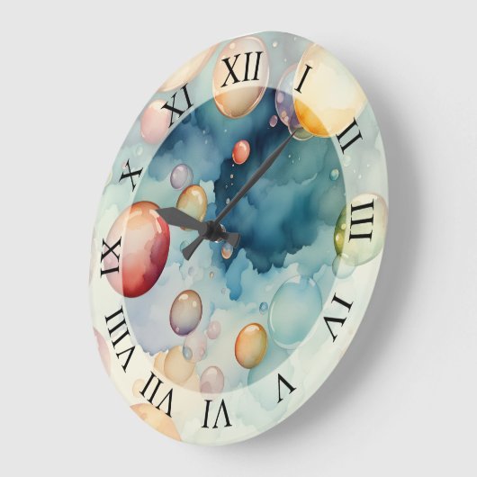 Farbenfrohe Blasen Große Wanduhr (Winkel)