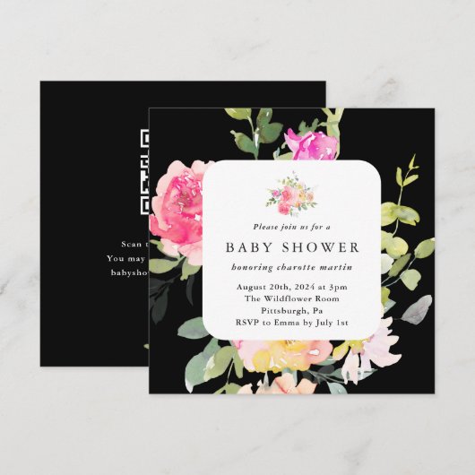 Farbenfrohe BläserBaby-Dusche QR-Code Schwarz Einladung (Vorne/Hinten)