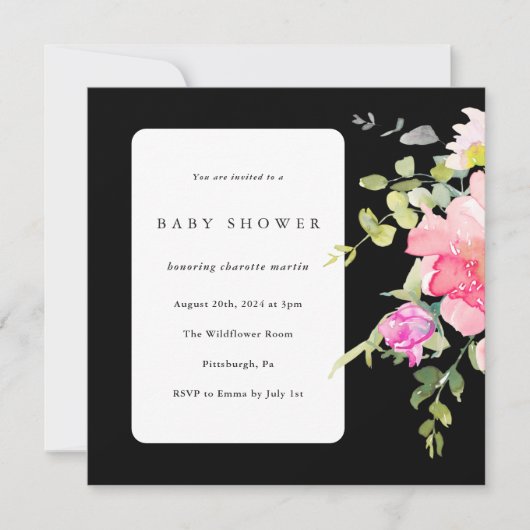 Farbenfrohe Bläserndusche Schwarz Einladung (Vorderseite)