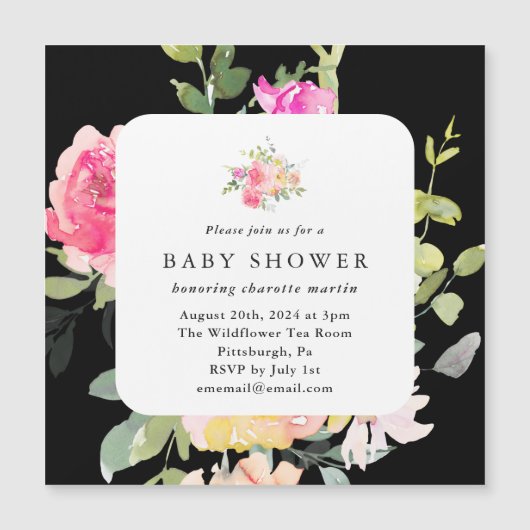 Farbenfrohe Bläserndusche Schwarz Magneteinladung (Vorderseite)