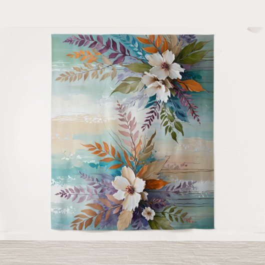 Farbenfrohe Blätter Abstrakter Strand Wandteppich (Vorderseite)