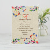 Farbenfrohe Blätter auf beige Hochzeitseinladung Einladung (Stehend Vorderseite)